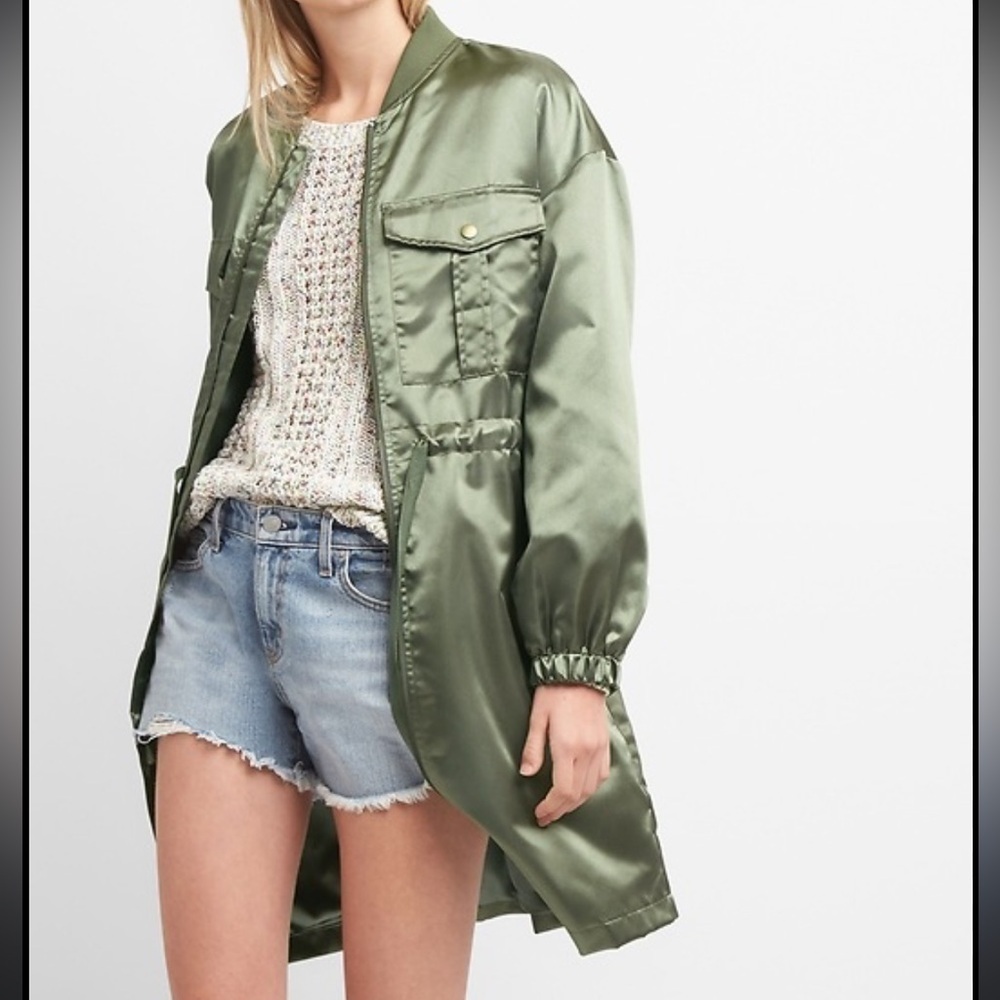 [XS]GAP Greenway Longline Satin Bomber Utility Jacket Women’s NWOT